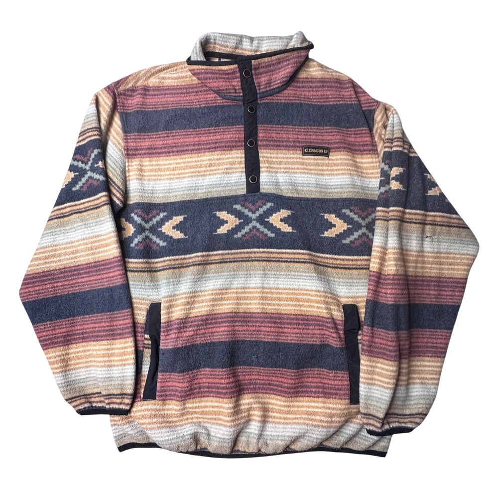 Cinch Fleece‎ Pullover Mens L Blue Aztec Southwestern Quarter Snap MWK1514010